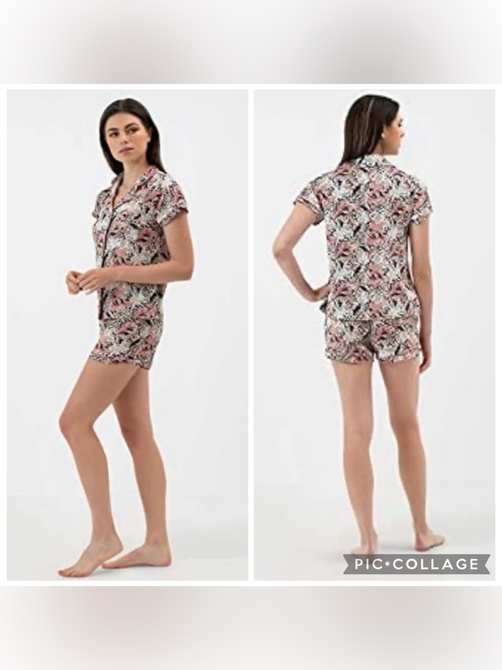 BCBGMaxAzria Pink & Black Floral Leopard Short Pajama Set Size XL